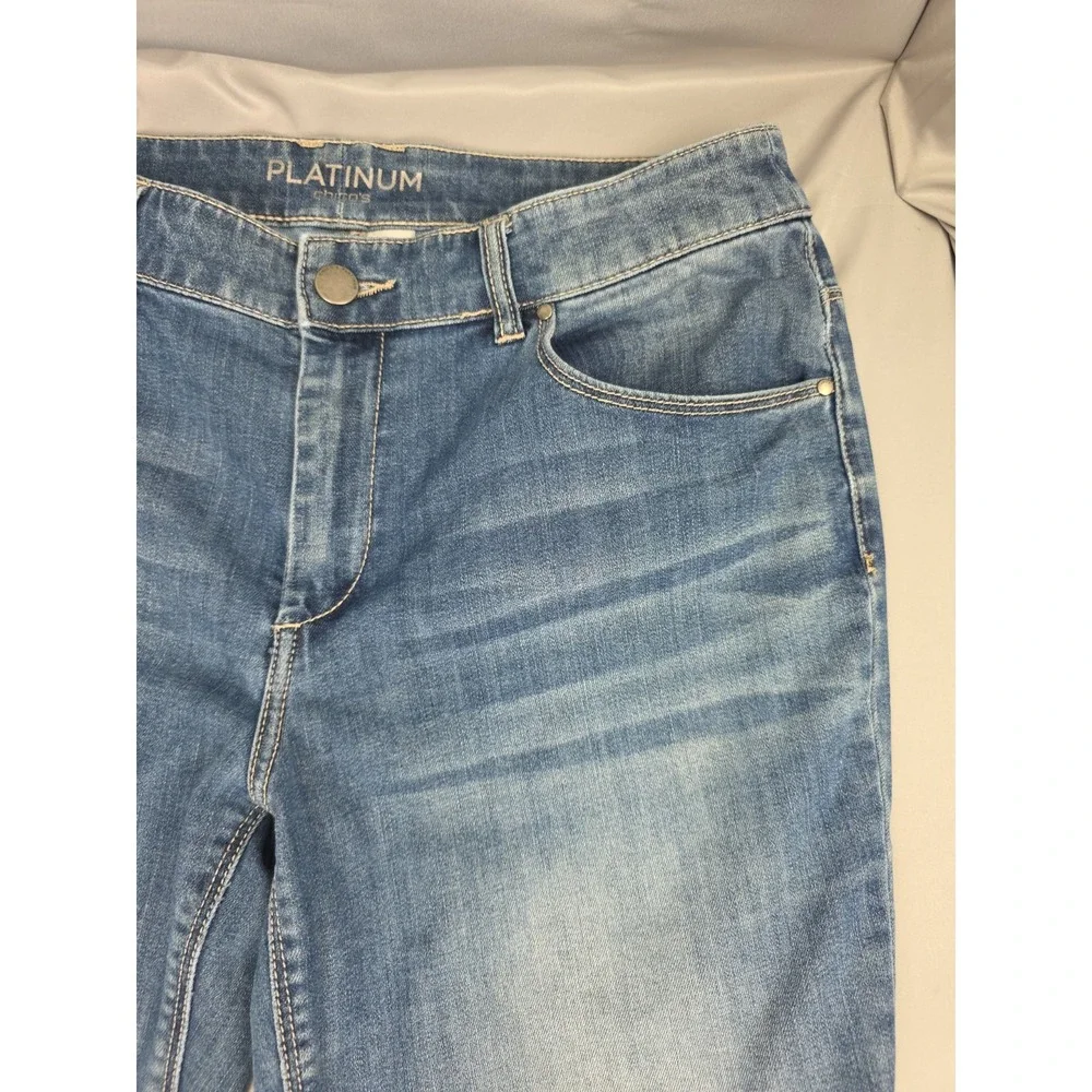 Chico's Platinum Denim Capri Jeans Size Measure: 33x24 Embelished Cuffed Cropped